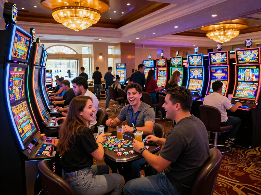 Players enjoying various slot machines in a vibrant casino setting, showcasing the thrill of gaming.