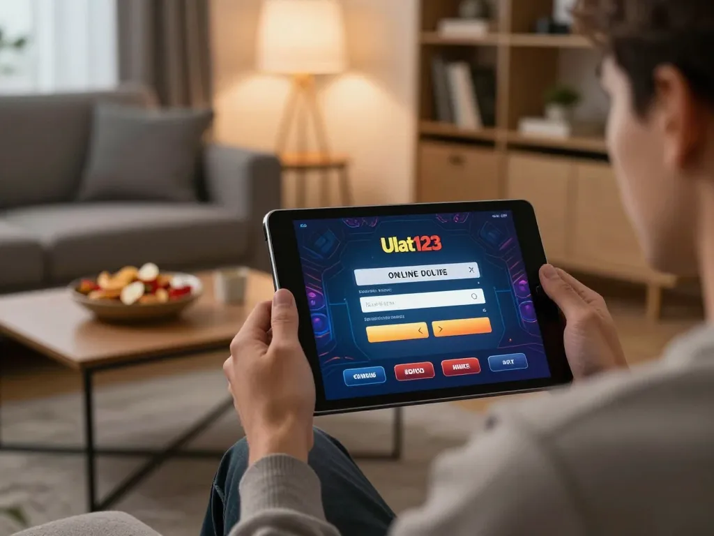 Pemain mengakses login Ulat123 dalam setup permainan rumah yang nyaman yang menunjukkan praktik perjudian yang bertanggung jawab.