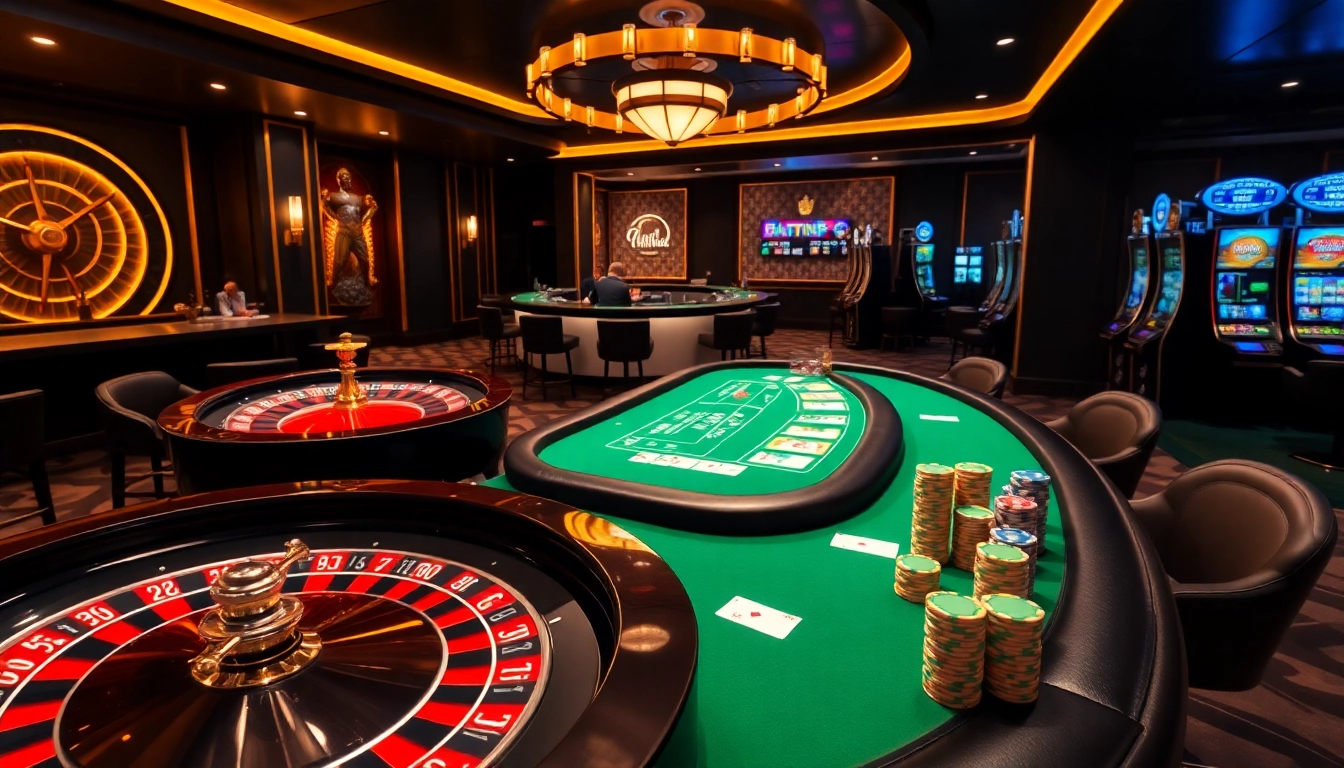 Action packed casino scene showcasing excitement at 789p with poker chips and roulette table.