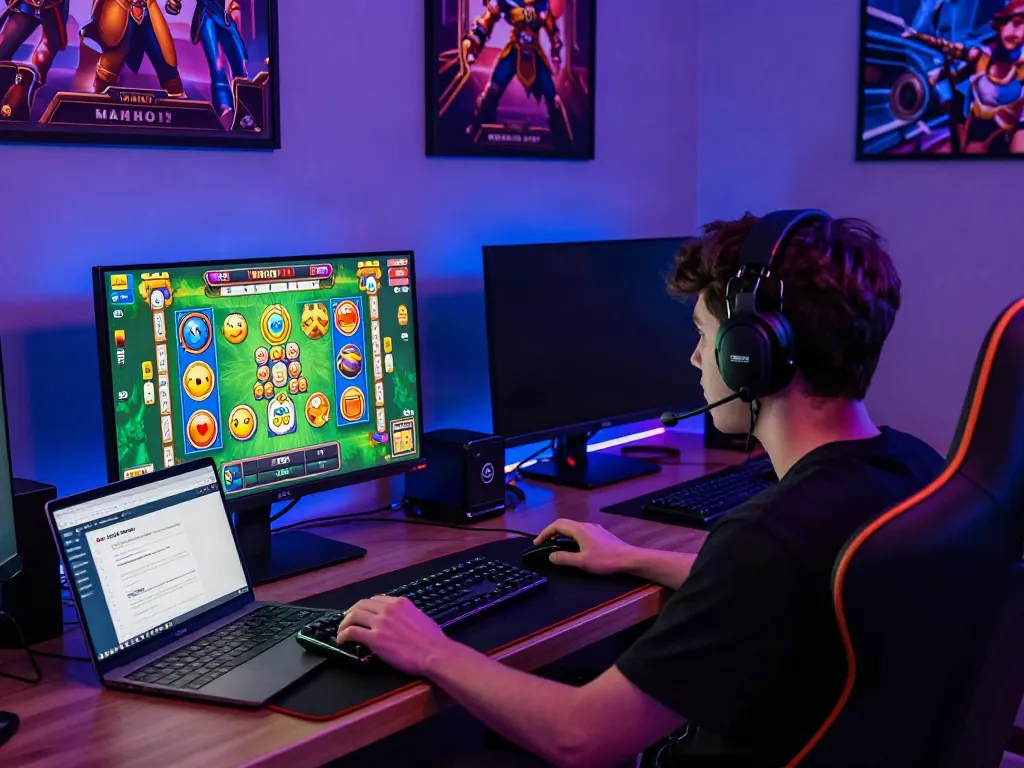 Pengguna judi pragmatic online bermain game slot Mahjong di komputer dengan tampilan grafik yang menakjubkan.