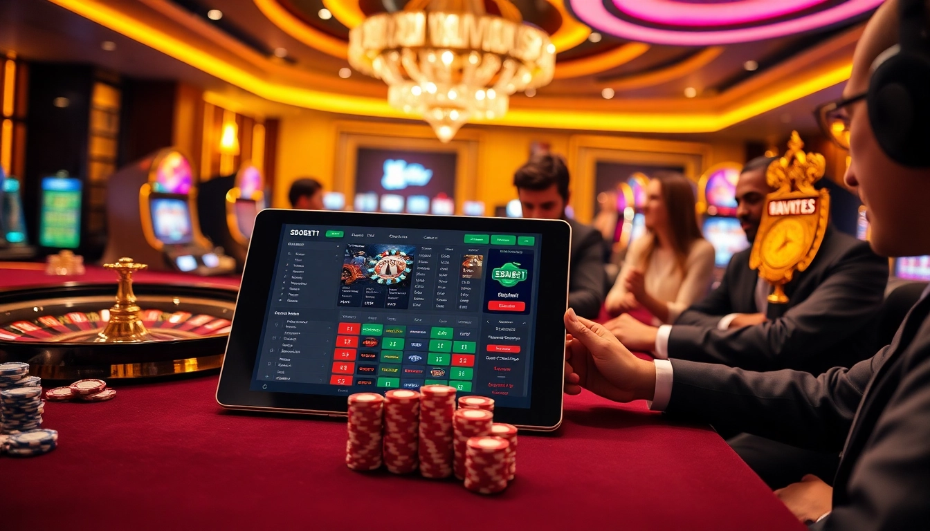 Engage in thrilling sports betting on SBOBET91's platform amidst vibrant casino visuals.