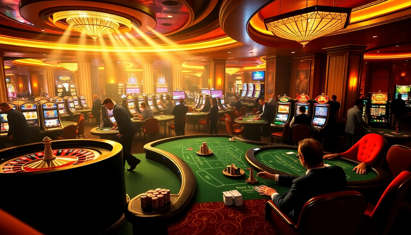 B29 casino players winning big at poker tables with vibrant slot machines in the background.