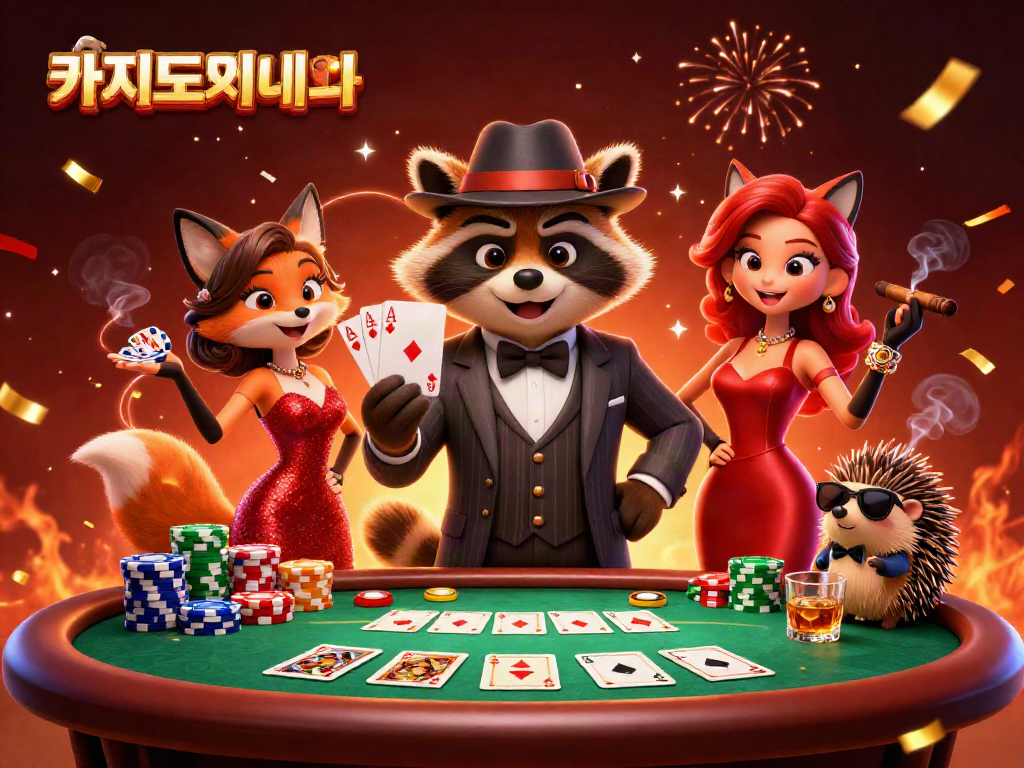 카지노사이트에서 카지노 게임을 즐기는 캐릭터들의 매력적인 일러스트
