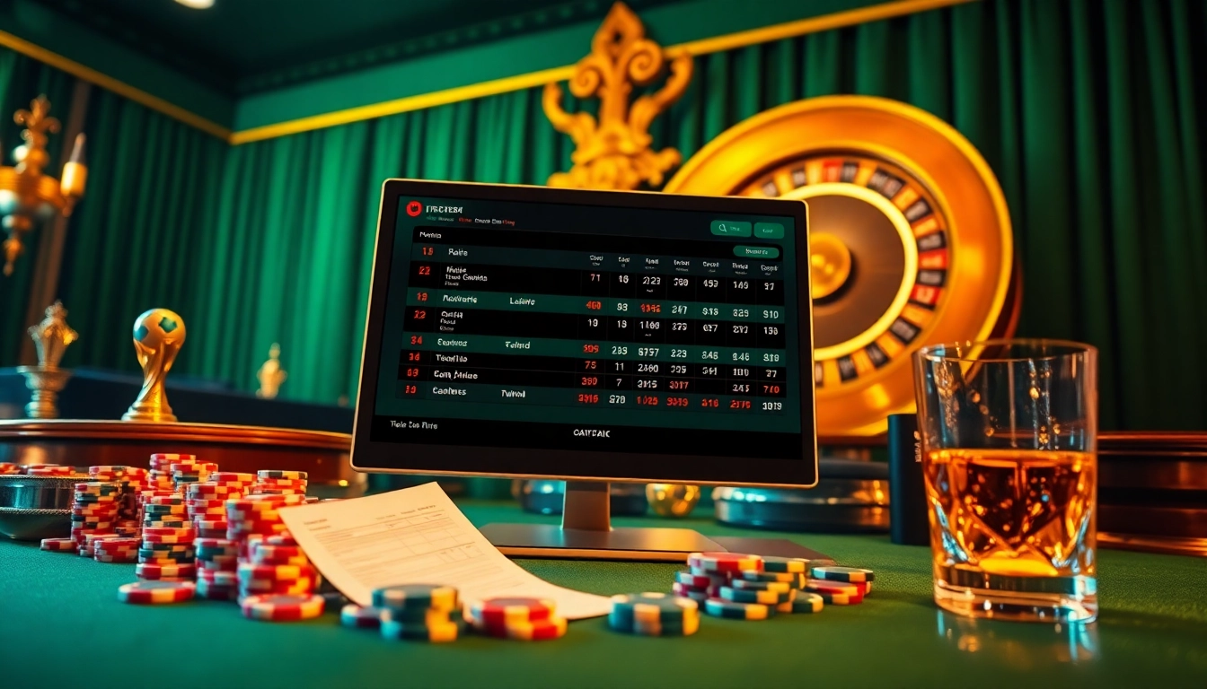 Engaging action of betting on แทงบอลโลก with a dynamic online betting interface and vibrant casino elements.