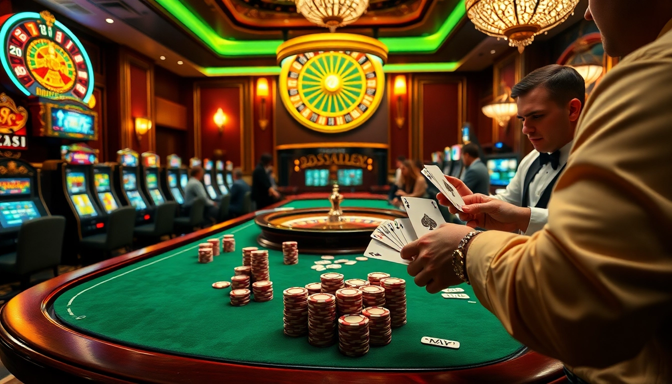 Playing at Rikvip’s luxurious casino table with vibrant poker chips and a roulette wheel.