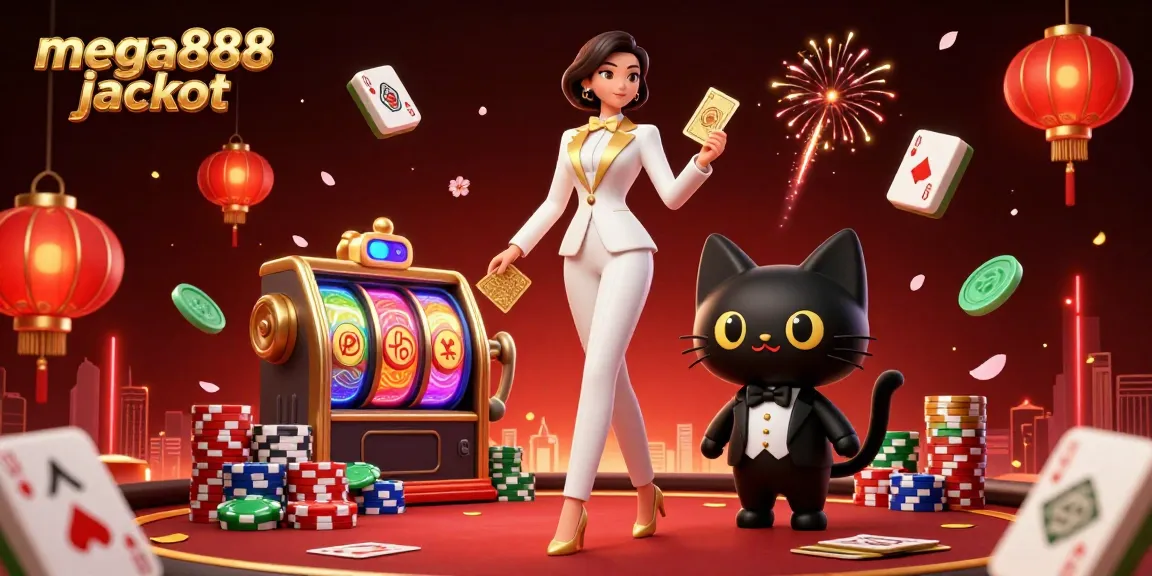 Experience mega888 jackpot excitement with vibrant 3D casino characters, dynamic scenes, and illustrative game elements.