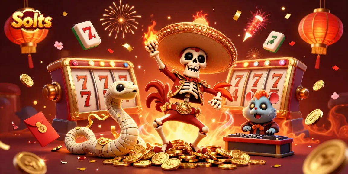 Experience the thrilling Slots adventure with lively characters and vibrant casino elements in this dynamic illustration.
