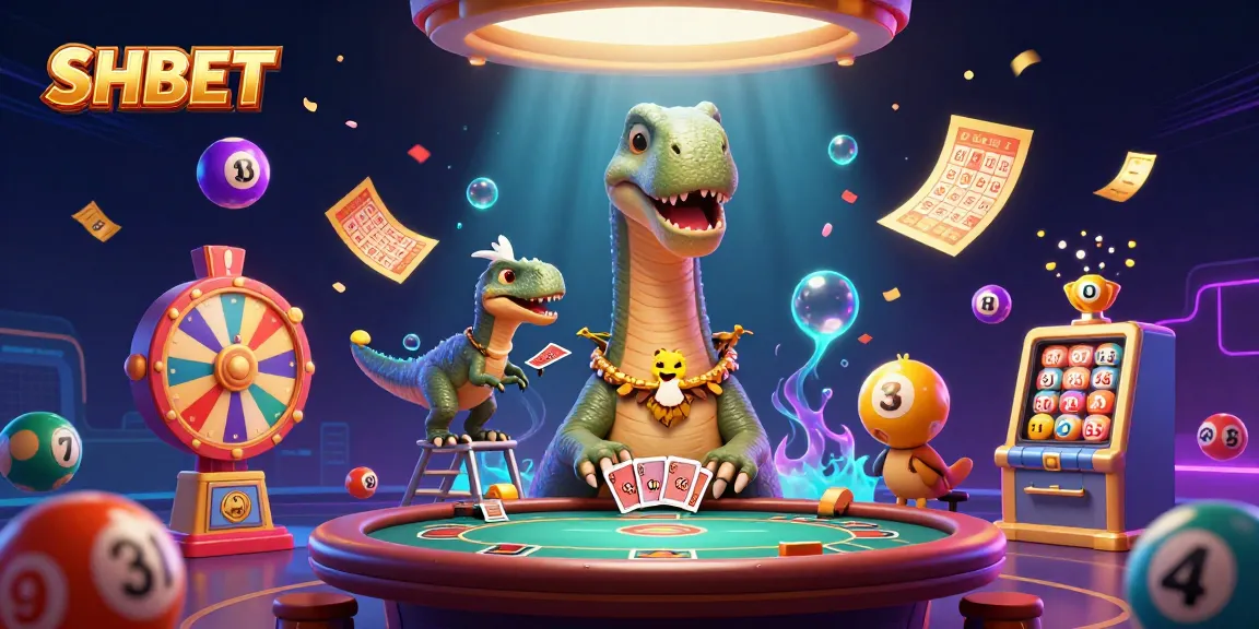 Engage in thrilling games at SHBET with an immersive 3D casino scene featuring colorful lottery elements.