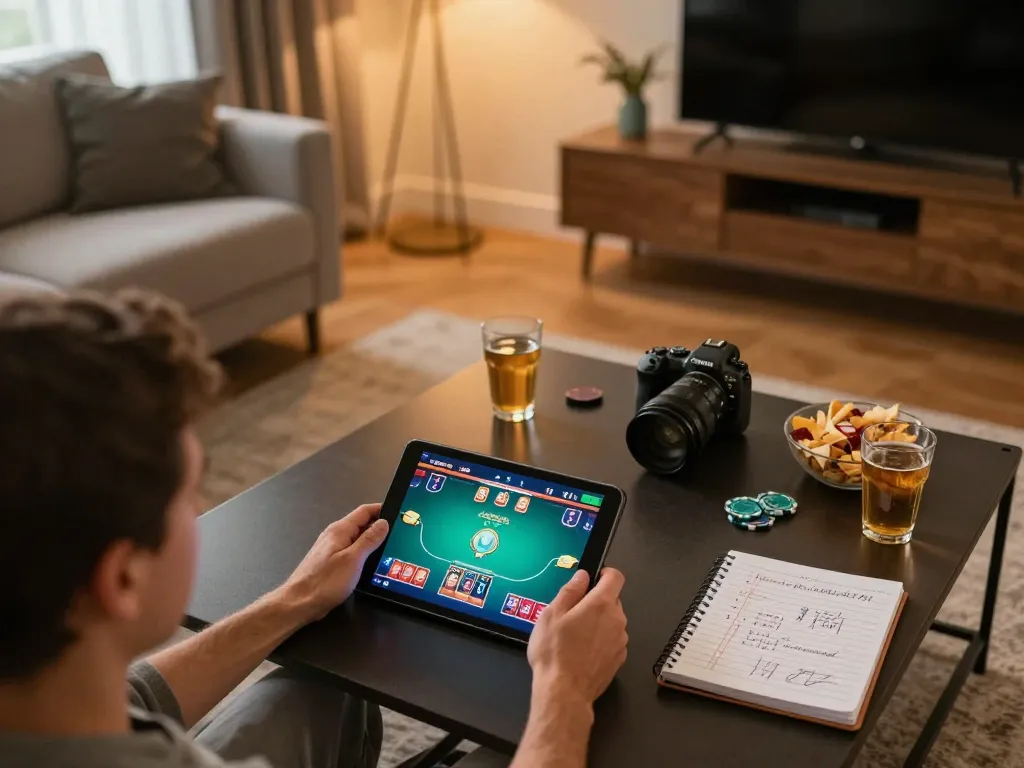 Engaged player enjoying online poker using Go 88 strategies in a cozy home setting