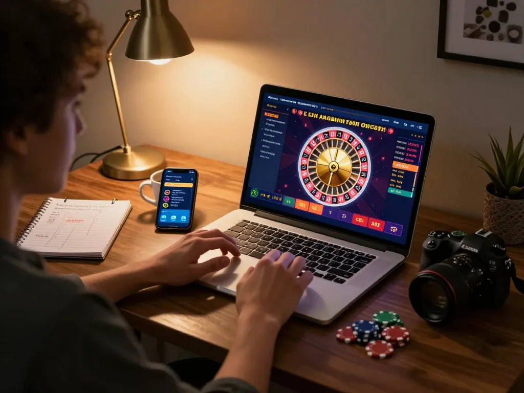 Engaging in online casino gaming at home, exploring nhà cái 789bet platform with betting strategies.