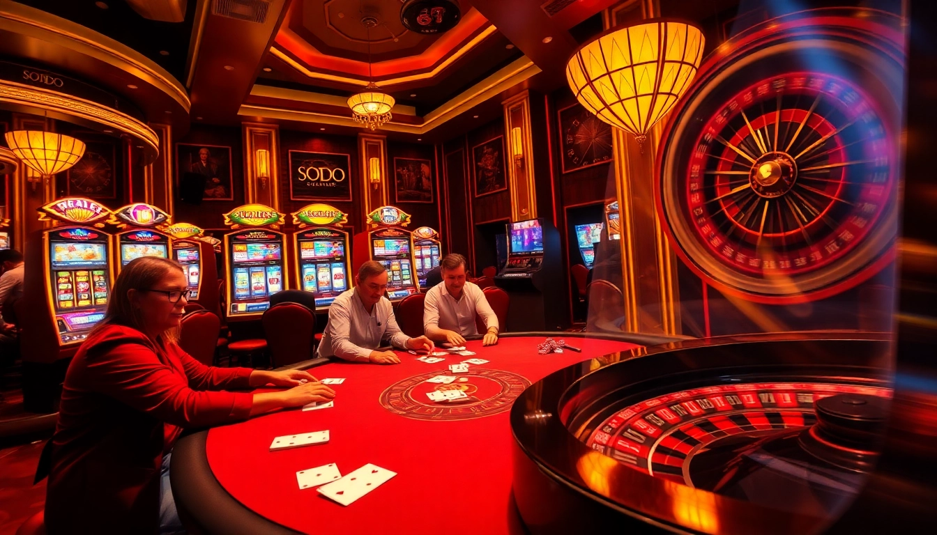 Experience the thrill of gambling at SODO66 with intense poker action and vibrant casino elements.