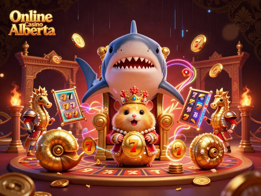 Engage in thrilling gameplay with Online Casino Alberta's vibrant gaming scene featuring gold coins and slots.