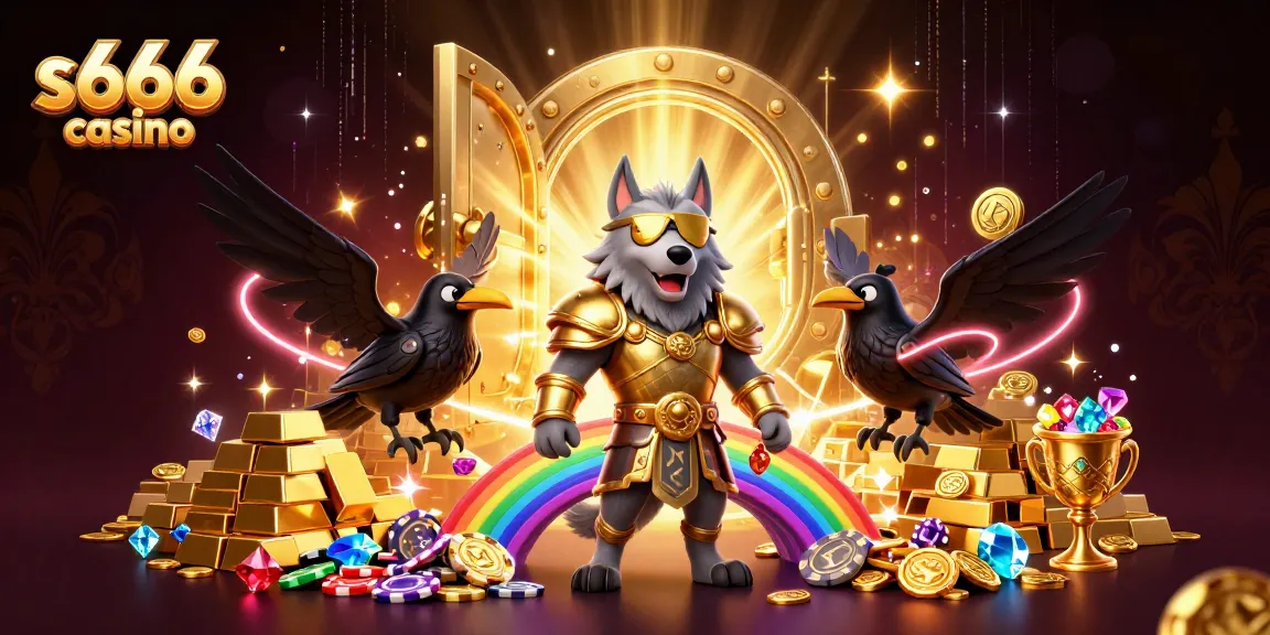 S666 casino captivating illustration showcasing a vibrant casino scene with Odin and iconic ravens
