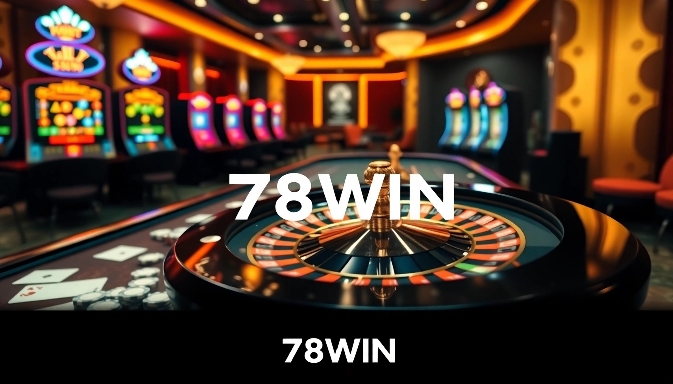 Experience the thrill of gambling at 78WIN with vibrant casino visuals and exciting gaming elements.
