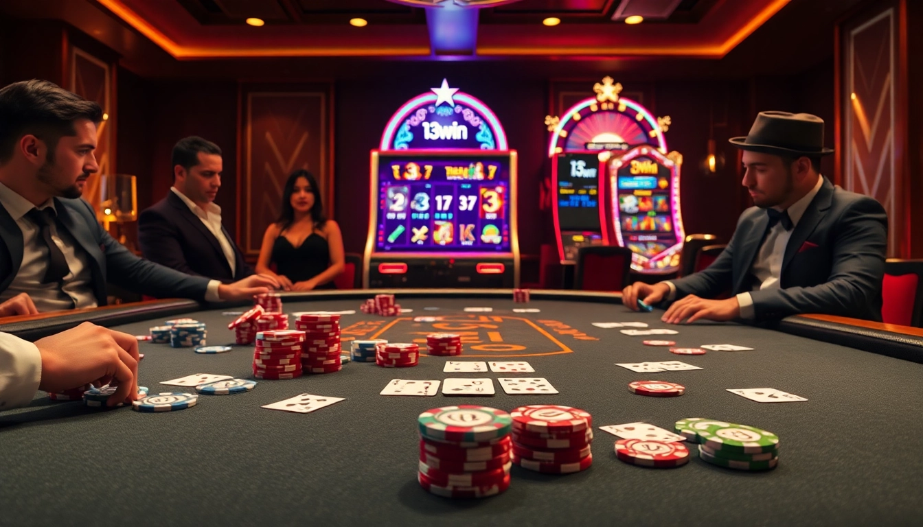 Experience the thrill of 13win as players engage at an elegant casino table.