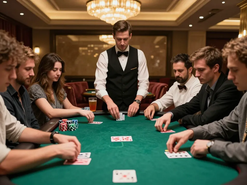 Players strategizing at a high-stakes poker table on Qh88 chính thức, showcasing intense gameplay and casino atmosphere.