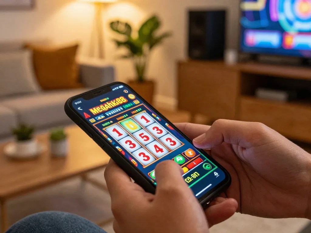 Engaging gameplay on megahoki88 mobile app with spinning slot reels, inviting atmosphere.