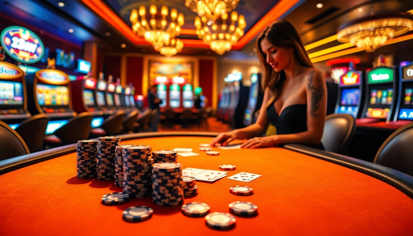 Experience the thrill of 13Win with an interactive casino scene featuring vibrant games and high-stakes action.