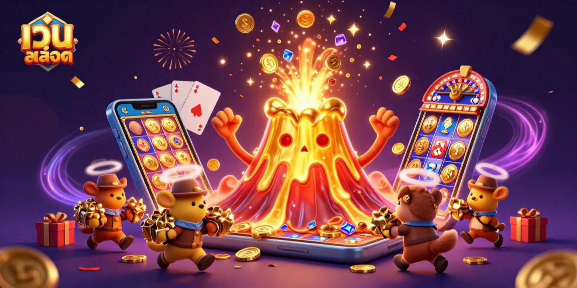 Win big with เว็บสล็อต as the golden volcano erupts treasures, capturing casino excitement.