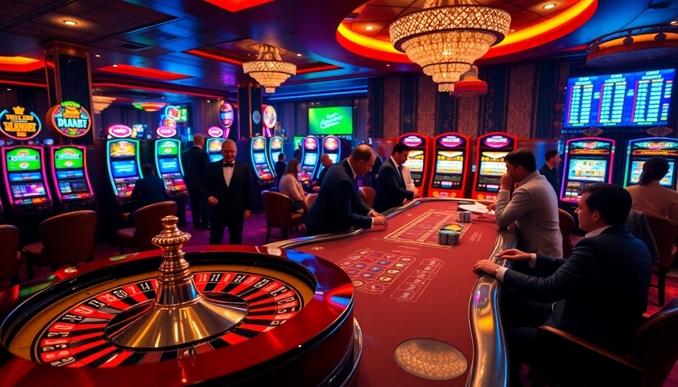 Experience the thrill of Ketquaxoso with an exciting casino scene featuring roulette, poker, and vibrant slot machines.