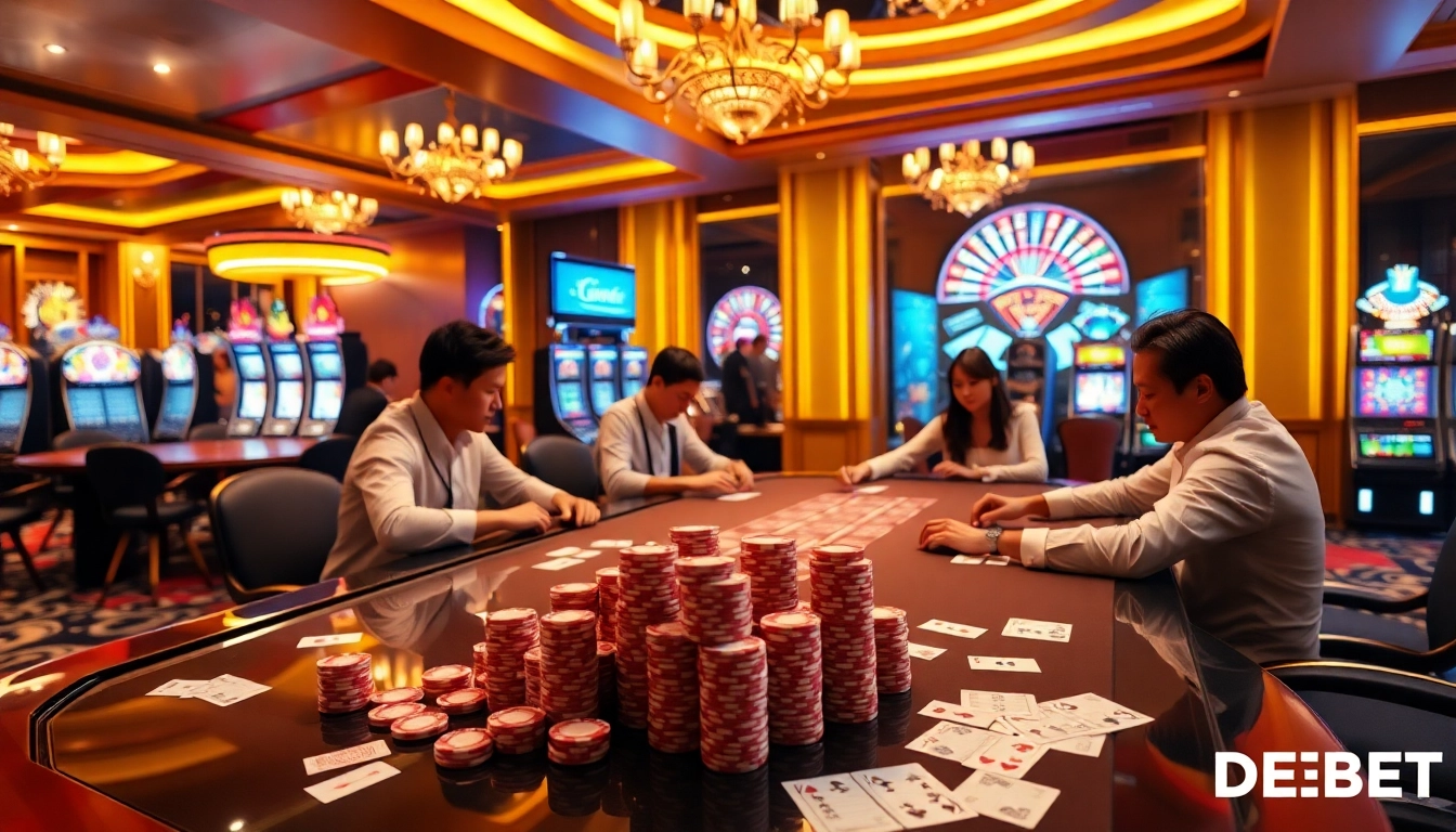 Experience thrilling poker action at Trang Chủ DEBET, featuring intense gameplay and vibrant casino atmosphere.