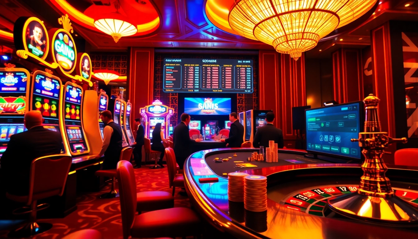 SODO66 players engaged in thrilling blackjack and roulette games inside a luxurious casino.