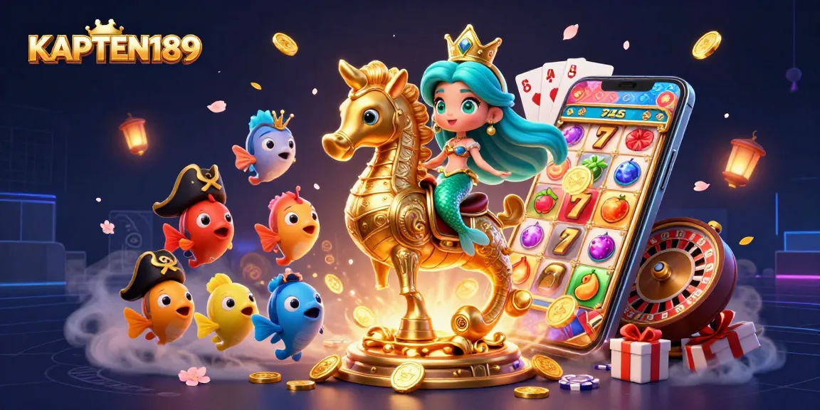 KAPTEN189 menawarkan pengalaman bermain slot yang menarik dengan ilustrasi putri duyung dan kuda laut emas.
