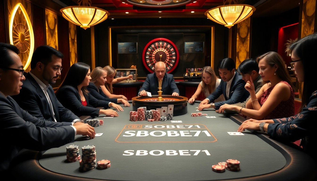 Players enjoying SBOBET91 on a stylish poker table with chips and cards.