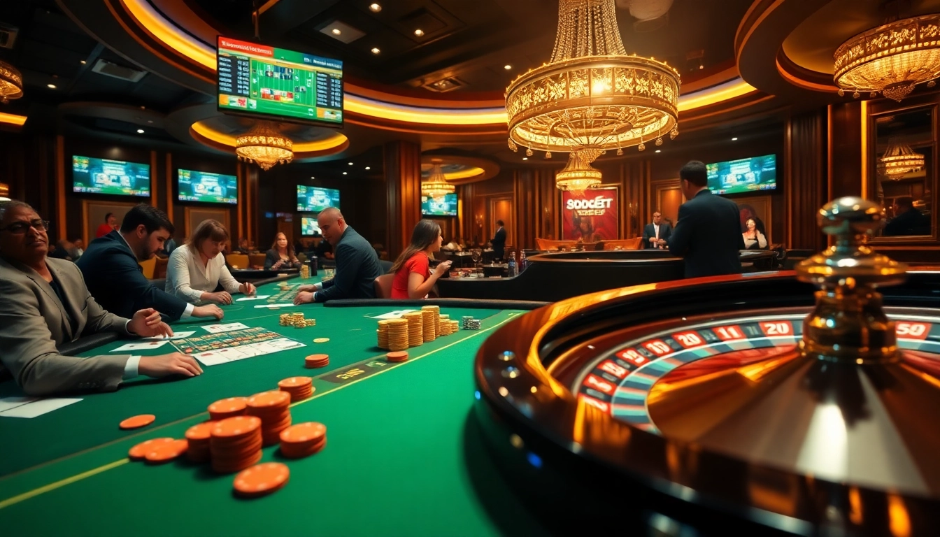 SBOBET91 players engaged at a luxurious casino table, showcasing excitement and strategy.