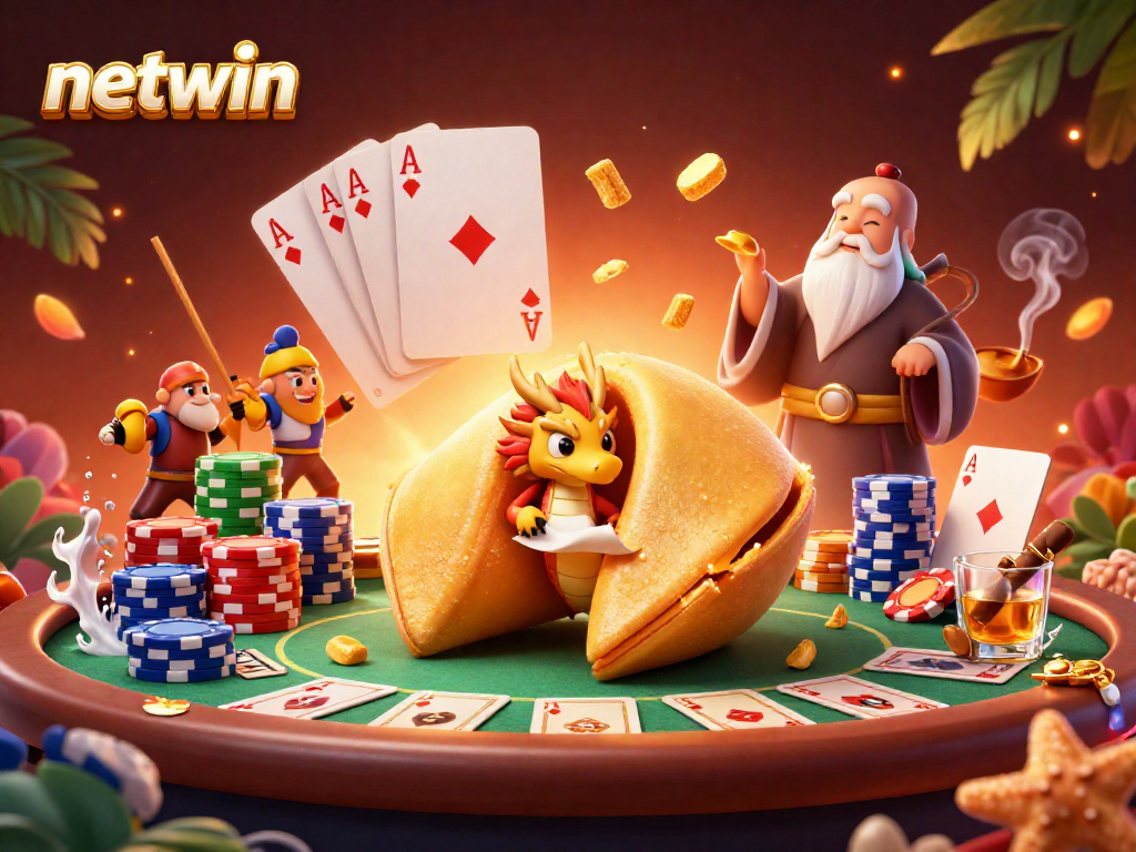 Experience netwin's vibrant casino world with a dragon and fortune cookie in action.