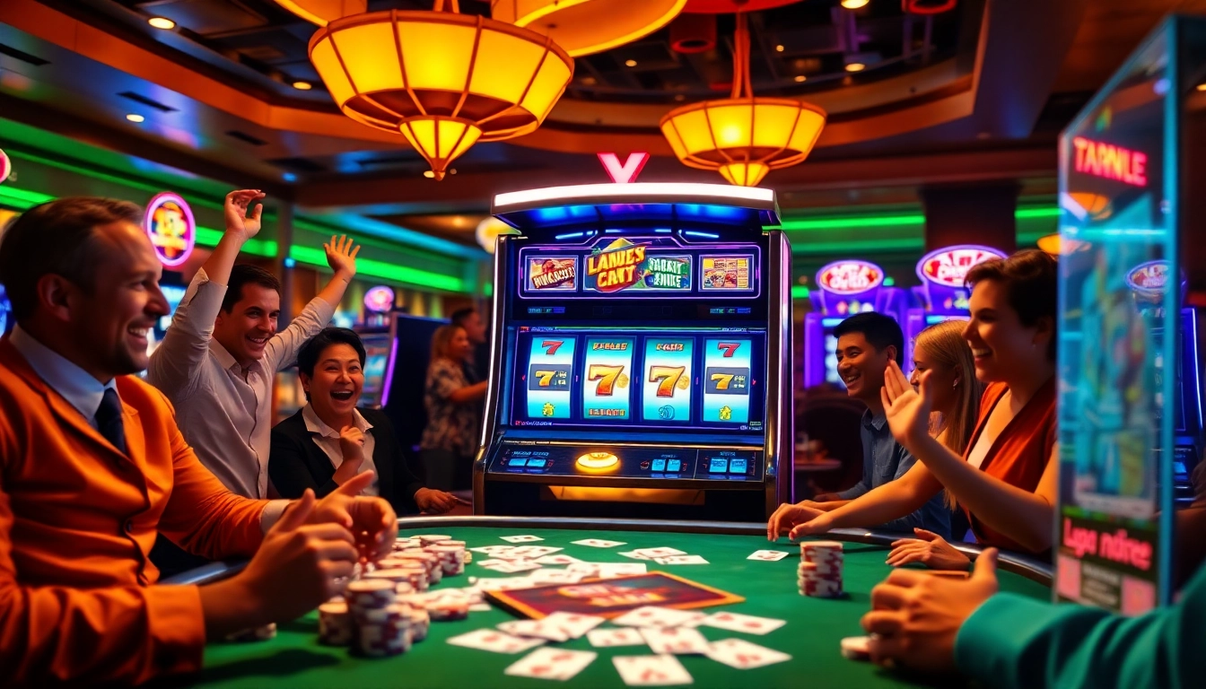 Experience thrilling gameplay with slot gacor as players celebrate wins at a vibrant casino.