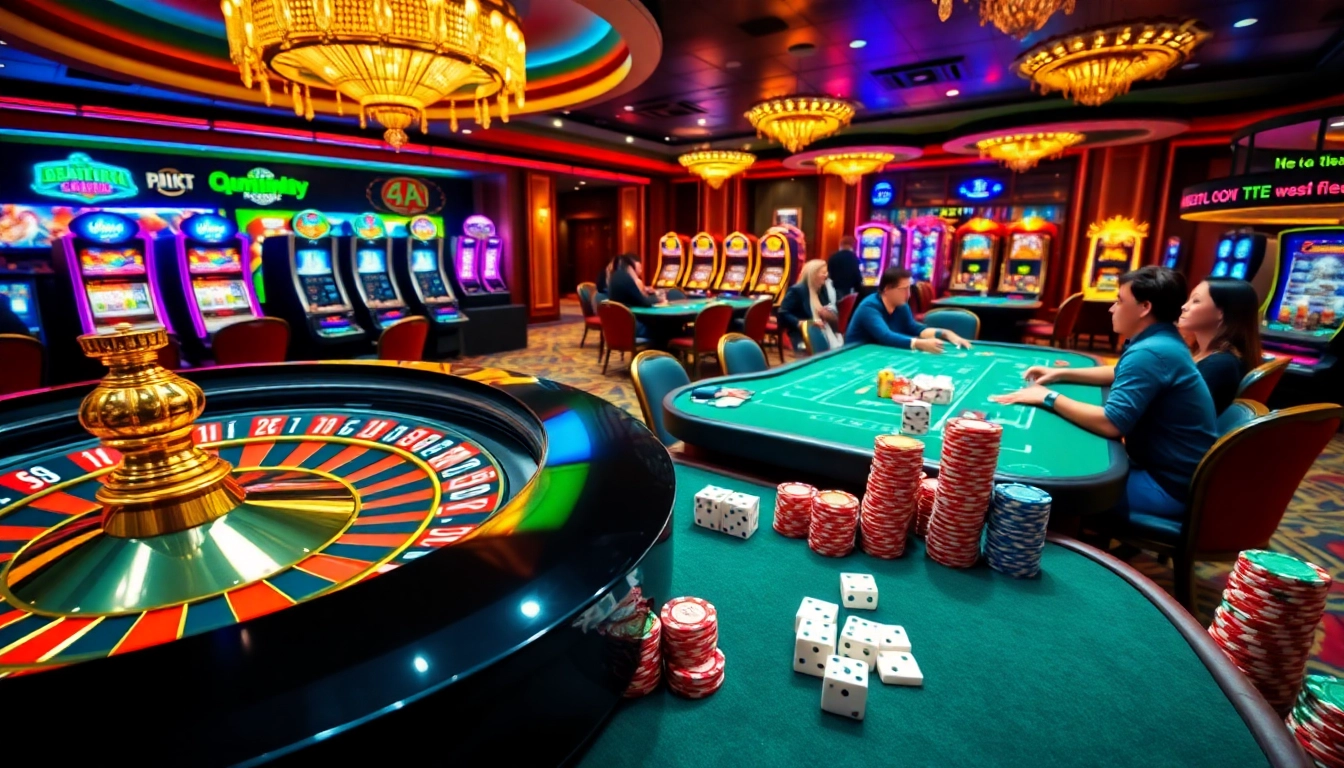 28bets players enjoying a vibrant casino experience with roulette and poker tables.