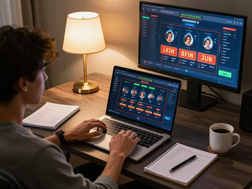 X88 player engaged in responsible online gambling at a cozy home setup with banking notes