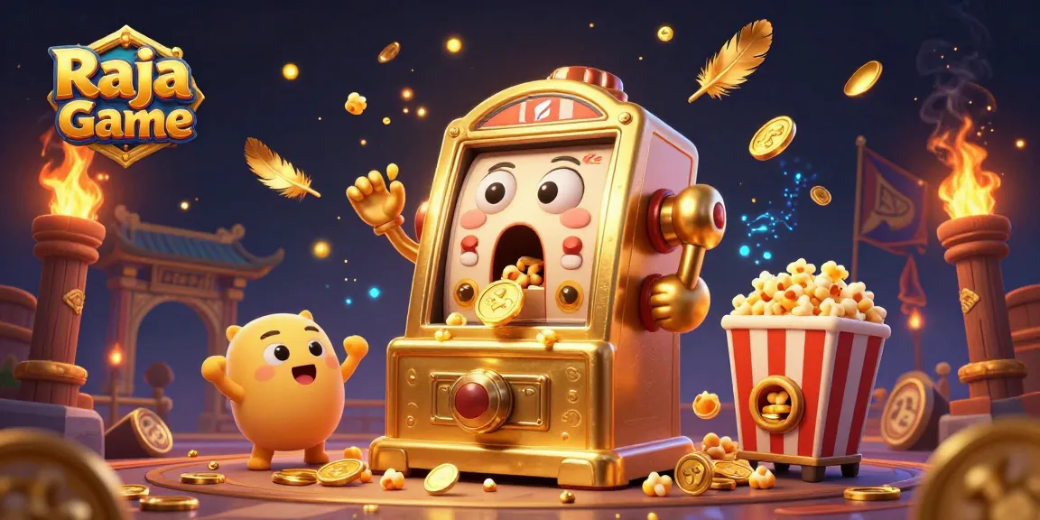 Play exciting games on Raja Game with our animated golden slot machine and cheering side characters.