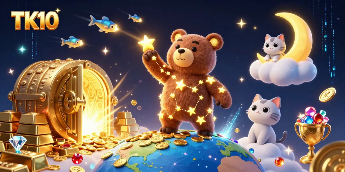 TK10 players experience excitement scooping rewards in a vibrant online casino setting adorned with treasures.