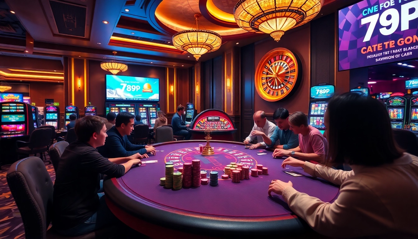Experience the excitement of gambling at 789P with vibrant casino tables and players engaged in thrilling games.