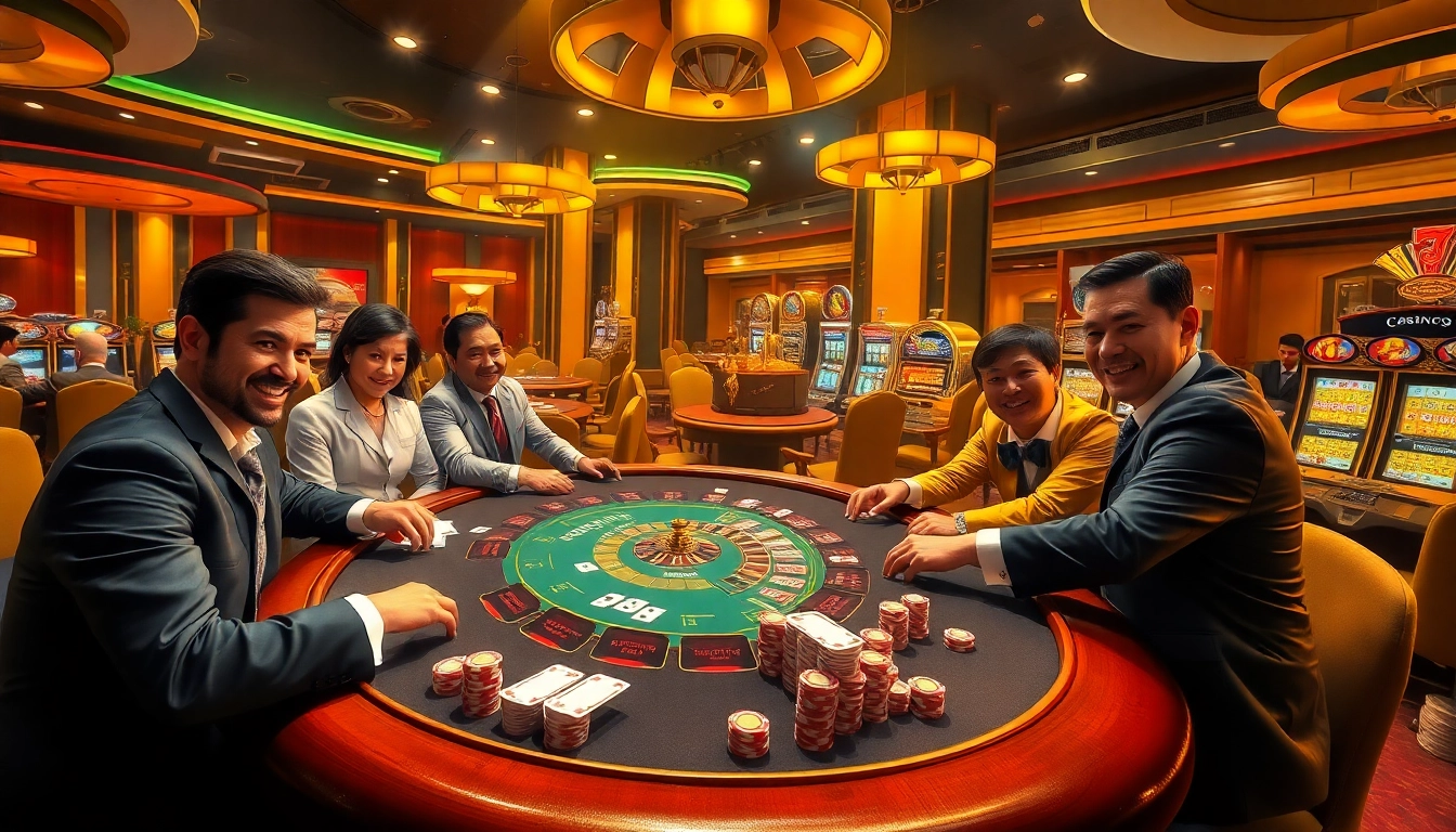 Tải game go88 while enjoying a vibrant casino scene with players at a poker table against luxurious backgrounds.
