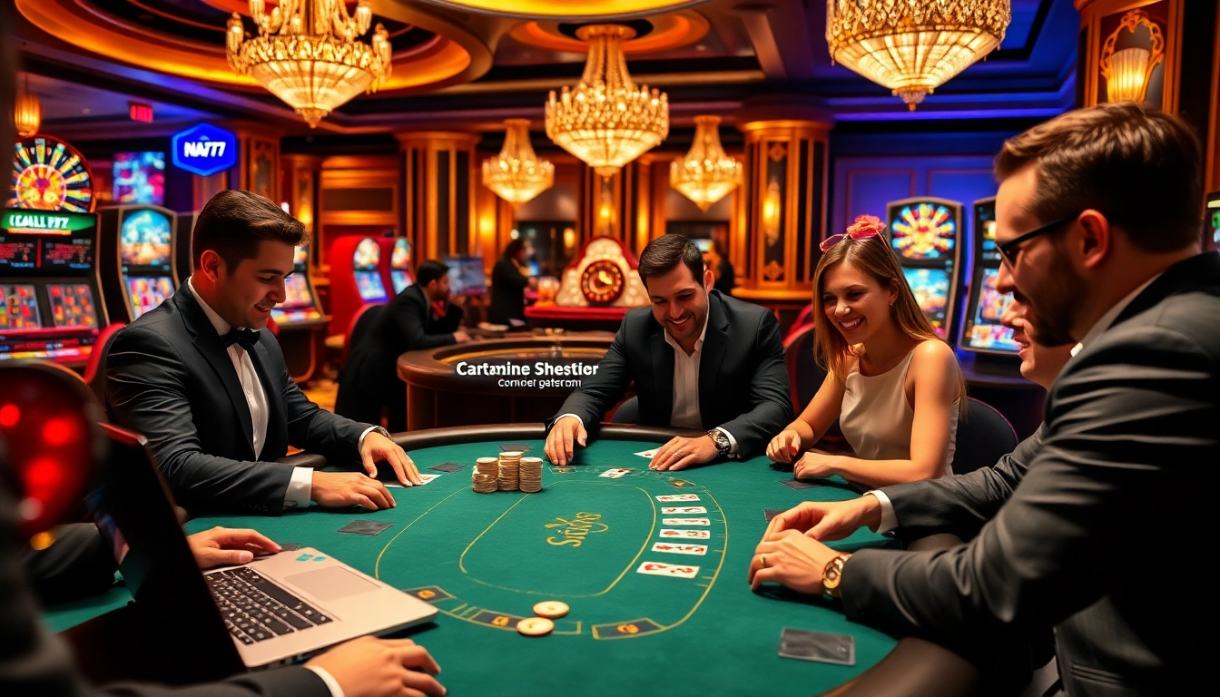 Experience the excitement at NA777 casino with players strategizing for poker wins.