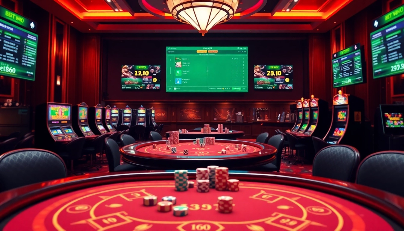 Engaging scene of trang chủ bet88 showcasing vibrant casino gaming with modern betting interfaces.