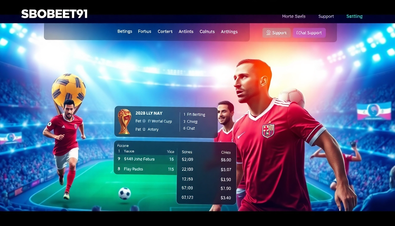 SBOBET91 online betting interface with dynamic football match visuals and interactive features.