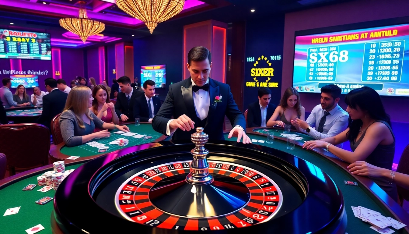 The energetic roulette table scene from https://sx88.gold/, featuring players placing bets in a luxurious casino setting.