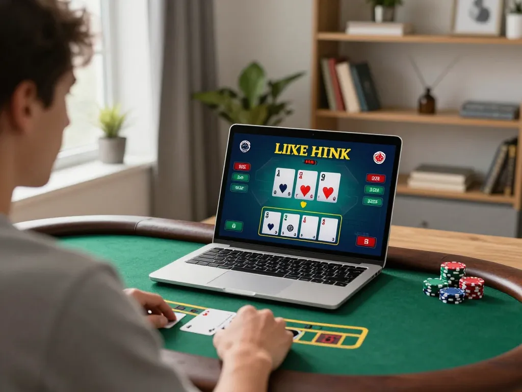 Online gaming scene showcasing the excitement of 98win com live dealer blackjack with cozy home decor.