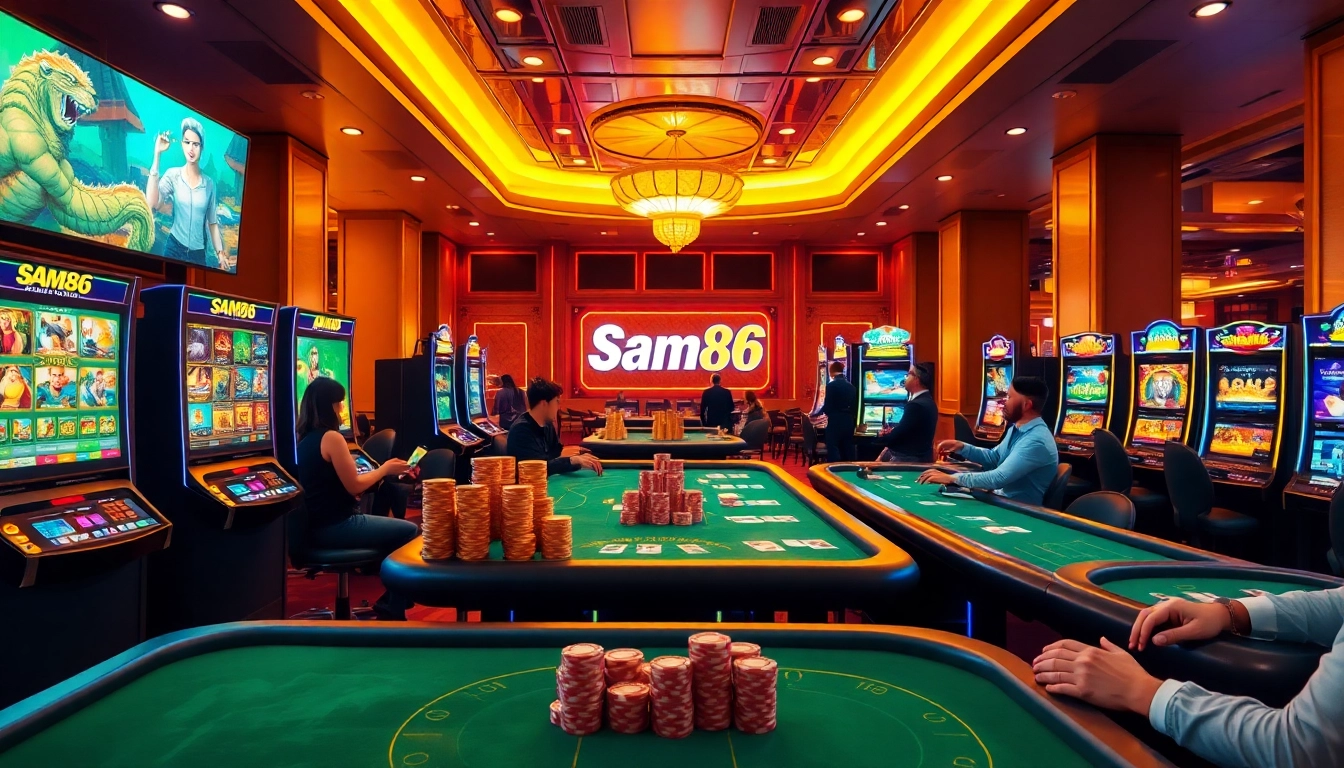 Experience thrilling gaming at Sam86 with vibrant slot machines and dynamic poker gameplay.