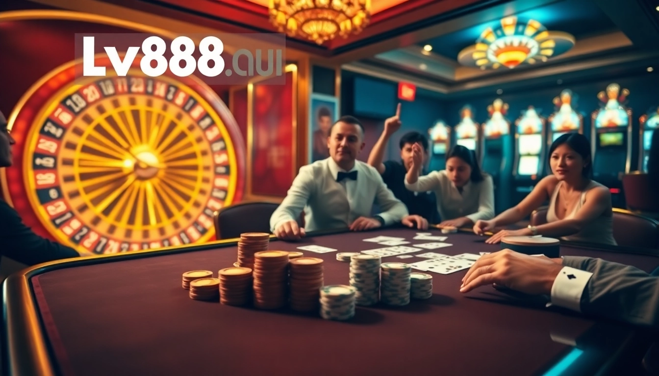 Players engaging with high-stakes poker games and roulette at LV88, the premier online gambling destination.