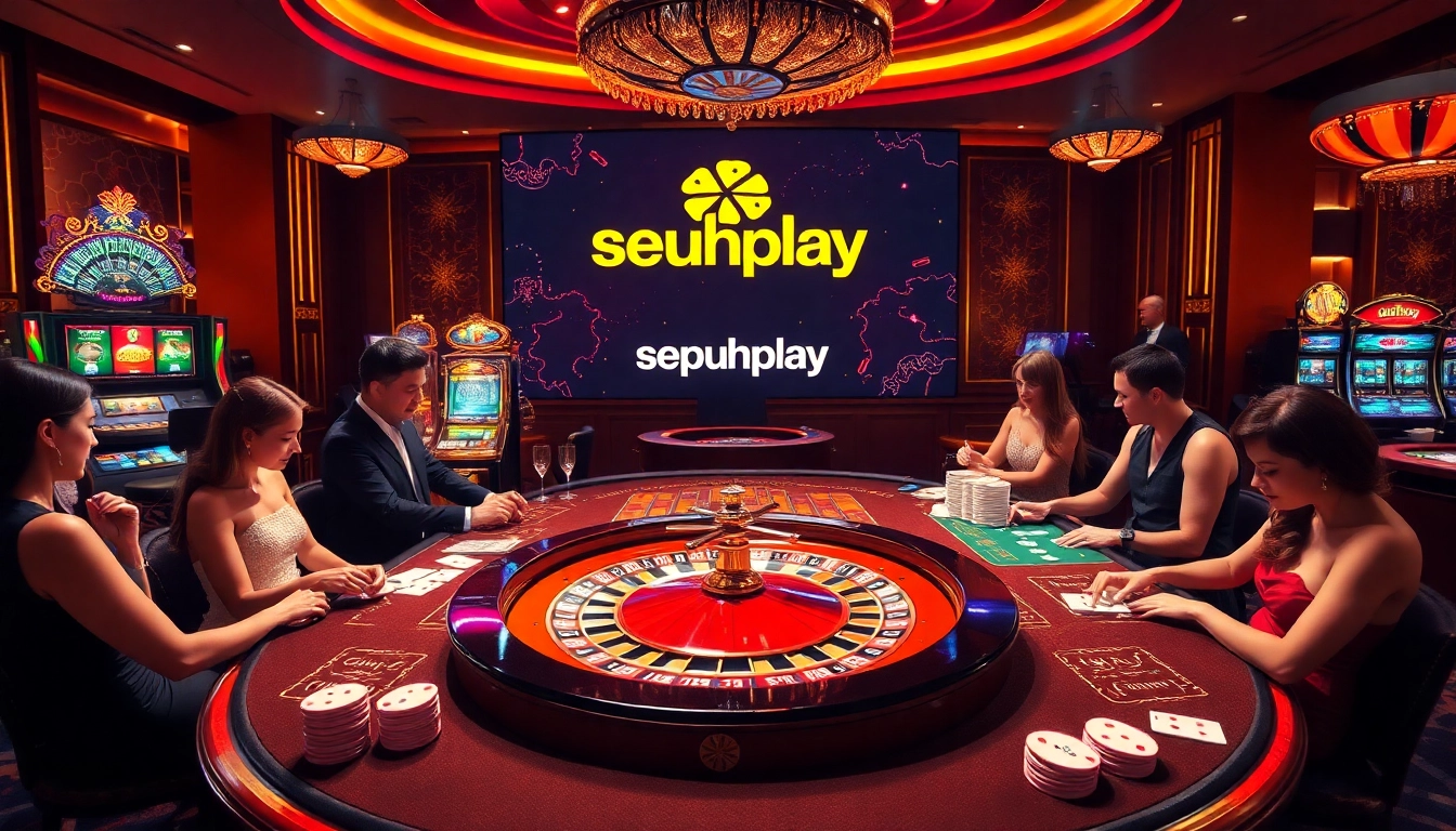 Experience excitement and luxury at sepuhplay with engaging casino scenes featuring vibrant gaming tables and slot machines.