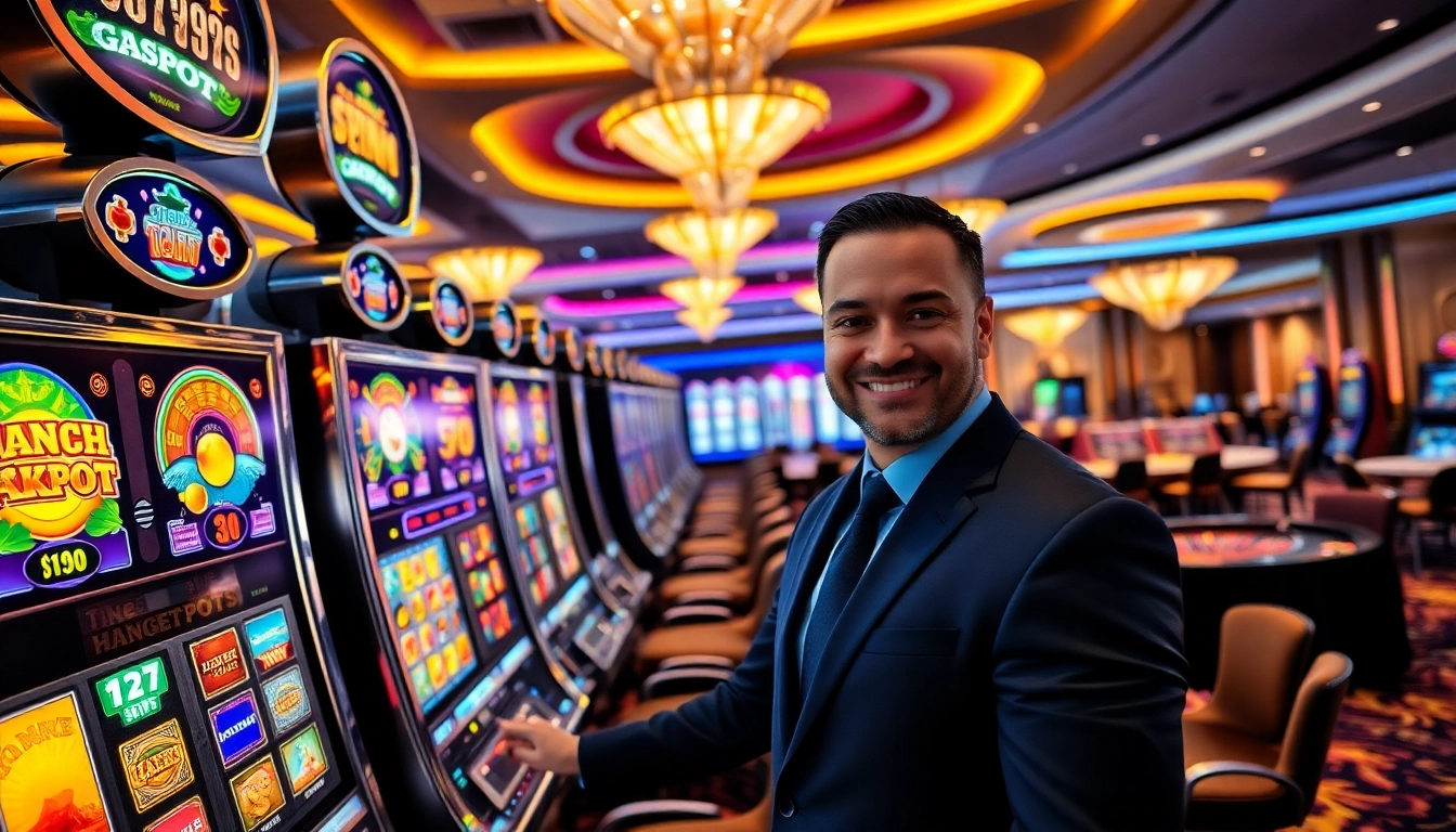 Experience thrilling gaming at TG88 đăng nhập with colorful slot machines in a luxurious casino setting.