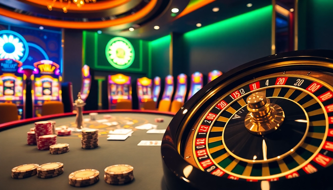 LUCK8 casino scene showcasing vibrant roulette action and poker chips.