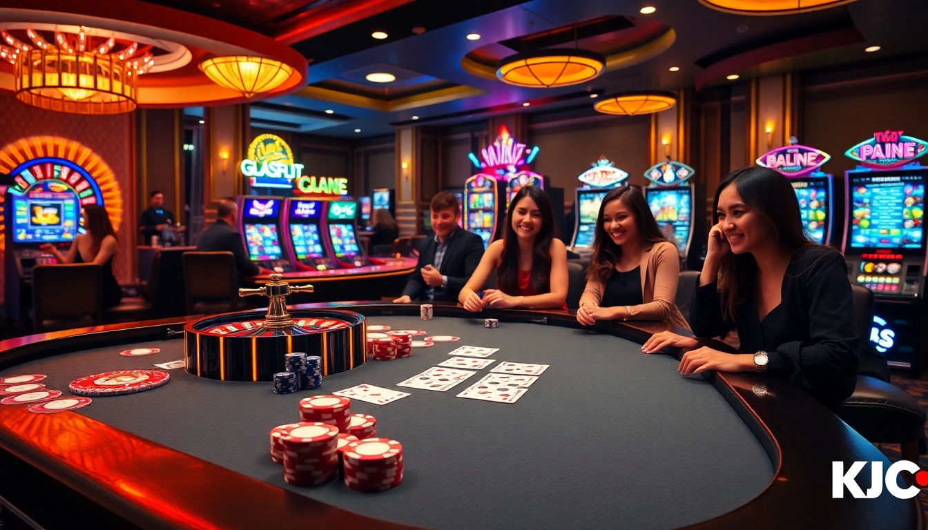 Players engage in thrilling casino action at KJC's premier entertainment venue, showcasing poker and roulette excitement.