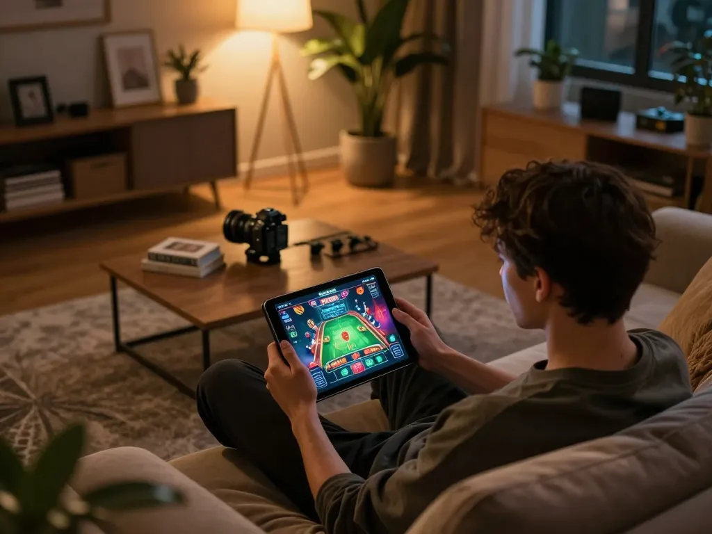 Playing live dealer games on the OKKING app in a cozy home setting