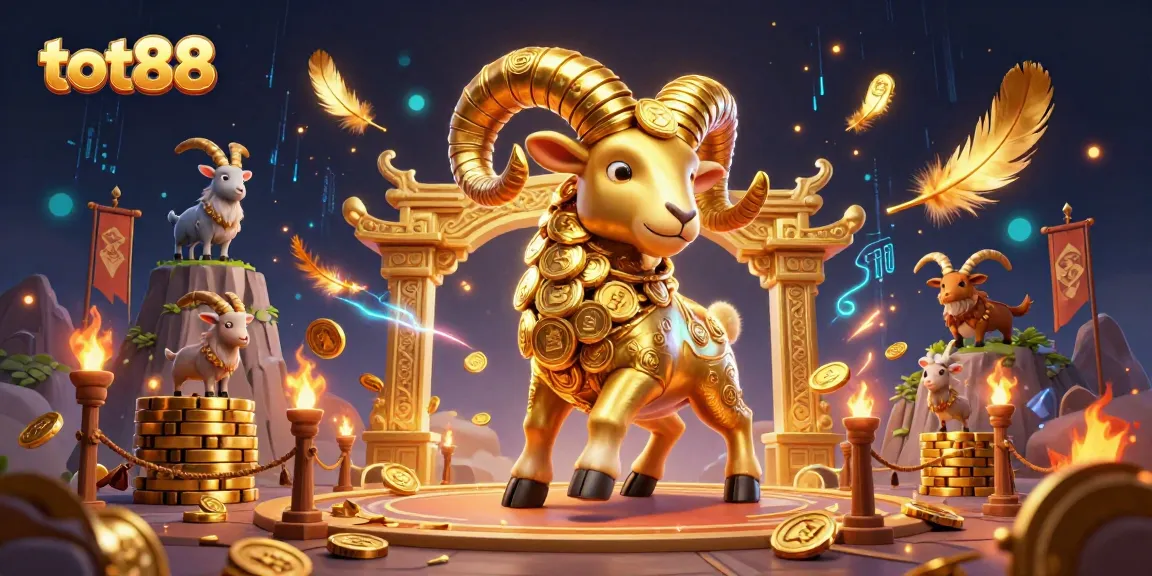 Experience the excitement at tot88 with a golden ram charging through a vibrant casino arena.